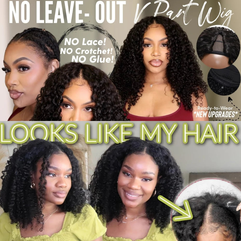 Kinky Curly Hair V Part Wig