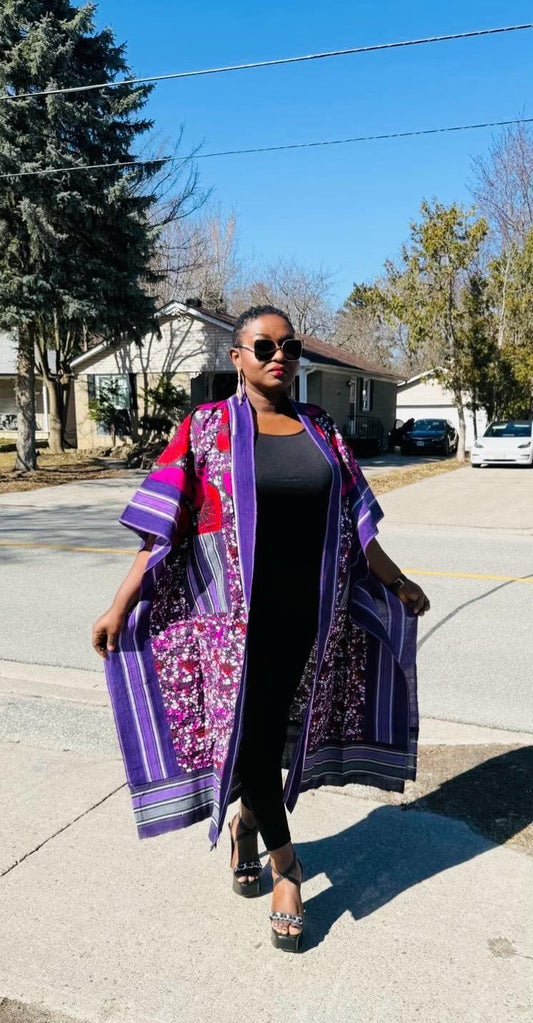 Purple African Print Kimono Long Jacket