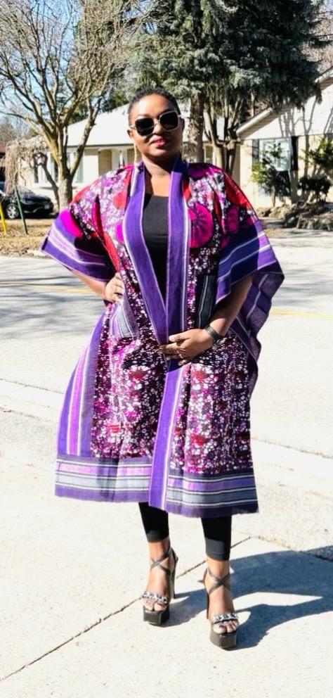 Purple African Print Kimono Long Jacket