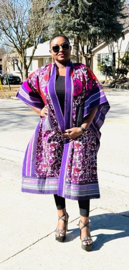 Purple African Print Kimono Long Jacket