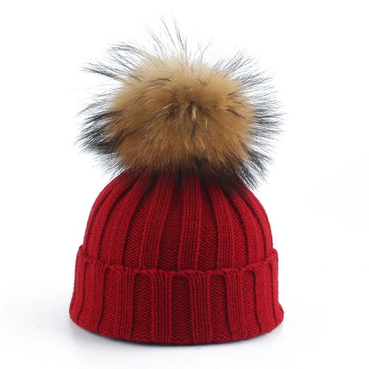 Big Fur Pom Pom Winter Hat for Kids and Adults