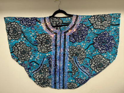 Short African Print Top Blue