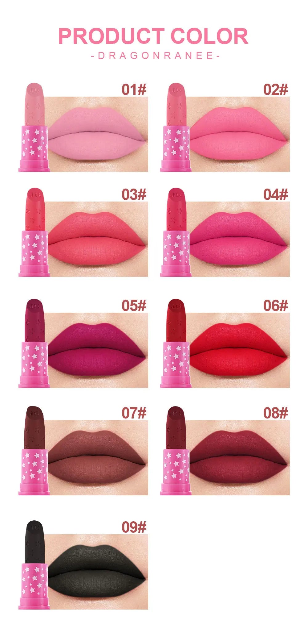 Waterproof Rose Red Velvet Matte Lipstick 9 Colors