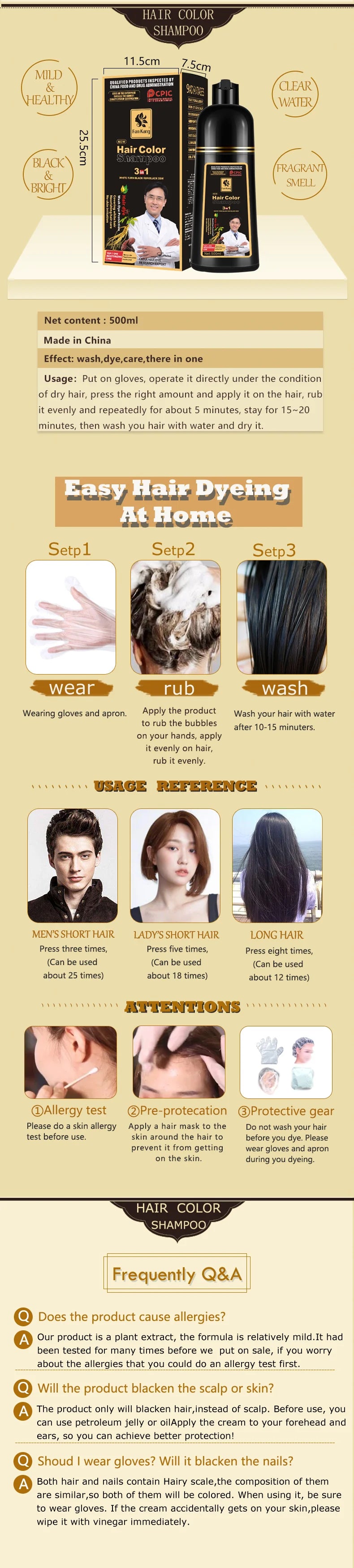 500ml Organic Permanent Hair Dye Shampoo